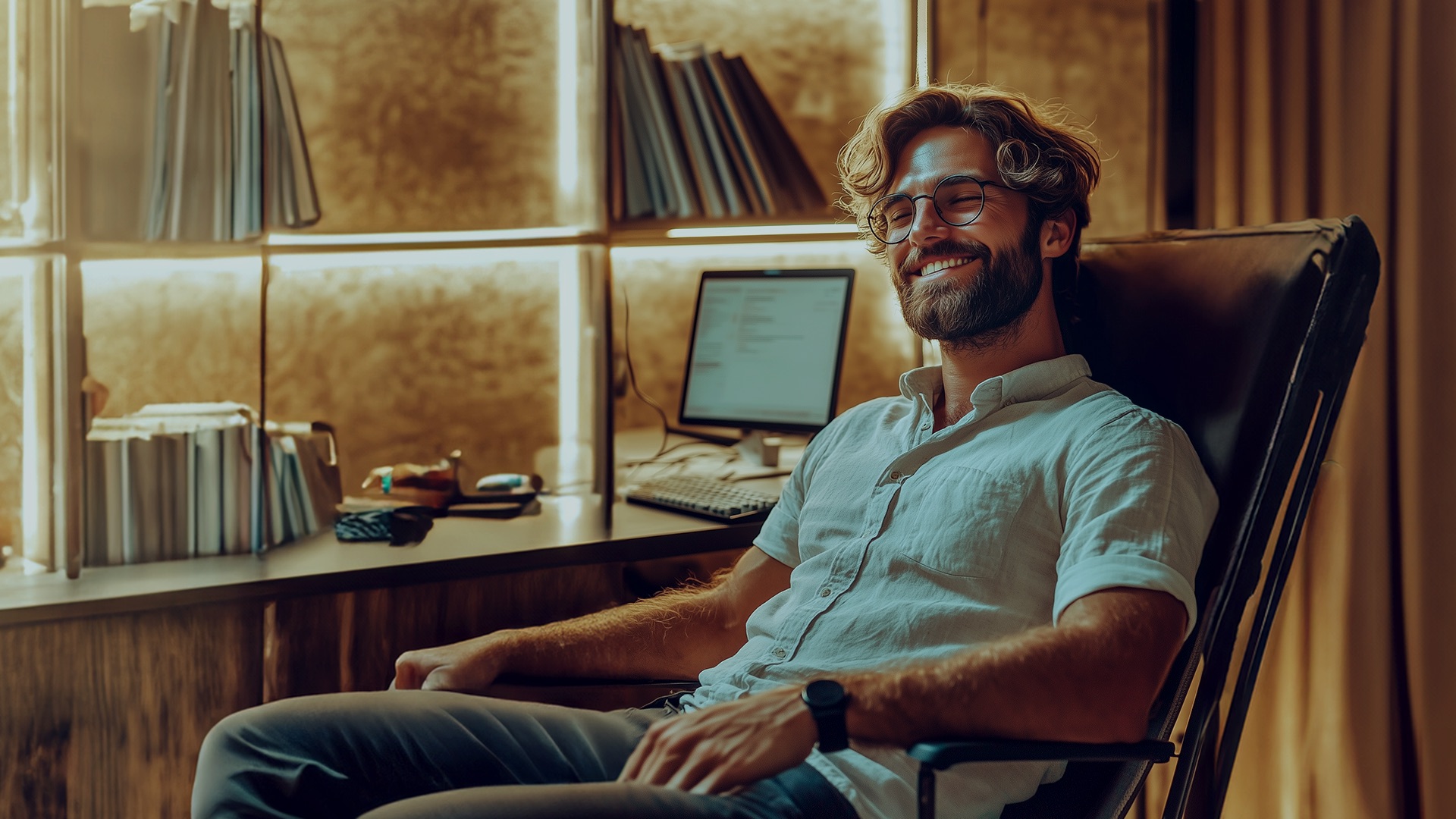 Relaxed person opening their eyes